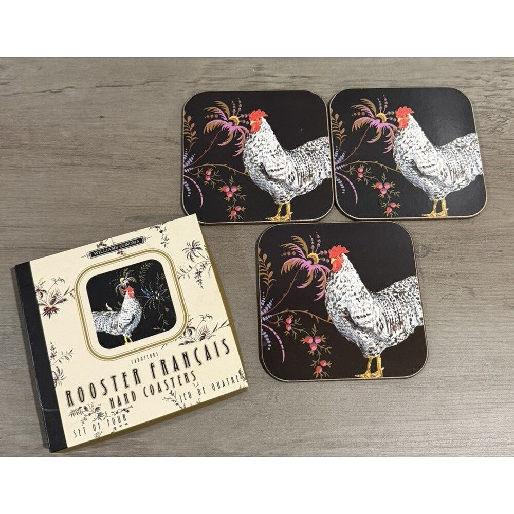 Vintage Williams Sonoma Coasters Rooster Cork Back Coasters Set of 3 Farmhouse